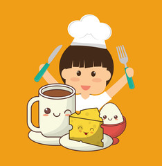 chef boy fork knife breakfast cheese egg vector illustration eps 10