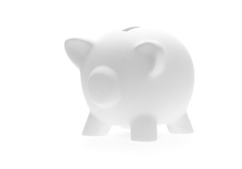 Pure white piggy Bank on white background