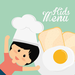 kids menu chef boy fried egg bread vector illustration eps 10