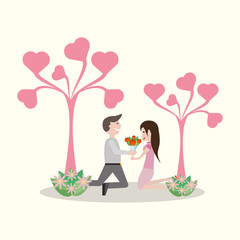 couple lovely tree heart flowers vector illustration eps 10