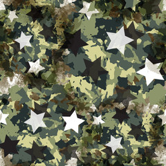 Materiał do szycia Urban geometric seamless pattern. Camouflage background. Camo textile print with stars. Colorful fabric swatch. Watercolor wallpaper.