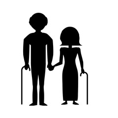 silhouette couple grandparents with cane vector illustration eps 10