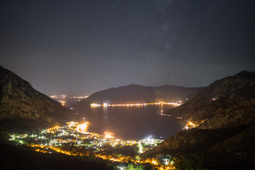 Night time near Risan in Kotor Bay of Montenegro