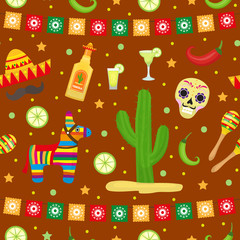 Cinco de Mayo seamless pattern. Mexican holiday endless background, texture. Vector illustration