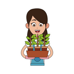 female farmer holding plant cartoon  icon image vector illustration design 