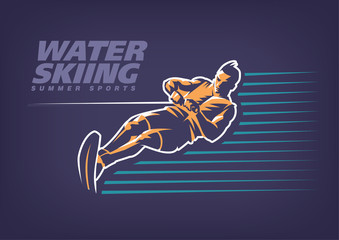 Water skiing. Sport emblem on the dark background
