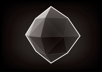 Transparent crystal polyhedron. Graphic element for your design on the black background