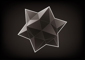 Polyhedron with triangular faces for graphic design on the black background