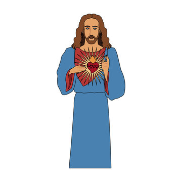 jesus christ with sacred heart icon image vector illustration design 