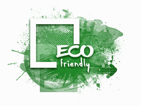 Eco friendly concept with green watercolor paint background
