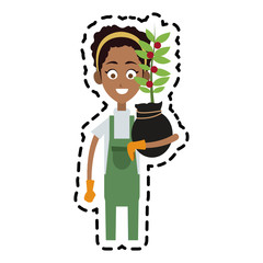 female farmer holding plant cartoon  icon image vector illustration design 