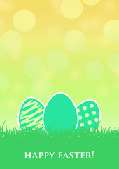Happy Easter card with soft green and yellow gradient background with easter egg and grass  © ewelinaf
