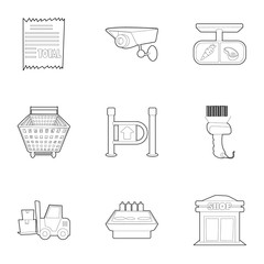 Store icons set, outline style