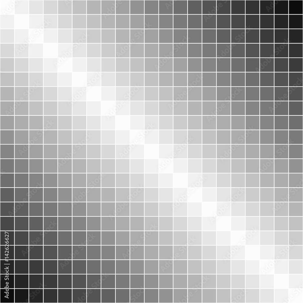 Poster pixel background, a gradient from black to white dismantled for square pixels, the vector of diagona