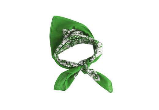 A green bandana with a pattern, isolated