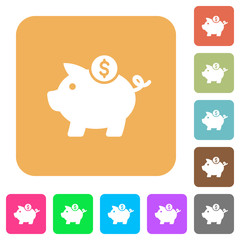 Dollar piggy bank rounded square flat icons