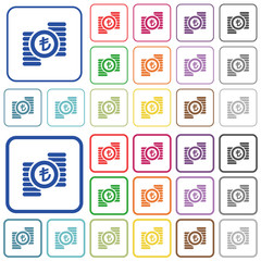 Turkish Lira coins outlined flat color icons