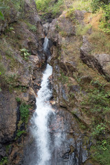 close up vertical waterfall in green forest