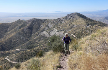 Fototapeta na wymiar A Hiker on the Huachuca Mountain Crest Trail