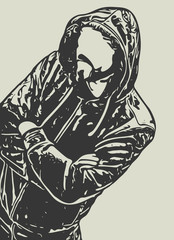 Guy in hoodie vector illustration. The bearded guy in the hoodie crossed his arms over his chest