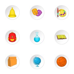School icons set, cartoon style