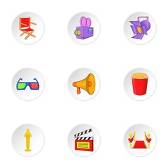 Film icons set, cartoon style