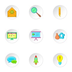 SEO optimization icons set, cartoon style