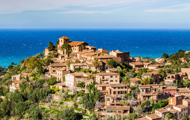 View of the idyllic mountain village Deia on Majorca Spain, Mediterranean Sea Balearic Islands - 142627642