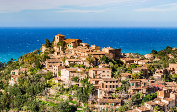 View of the idyllic mountain village Deia on Majorca Spain, Mediterranean Sea Balearic Islands