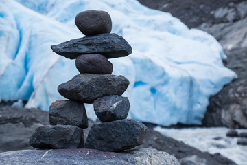 Small person-shaped cairn near Bear Glacier, Canada