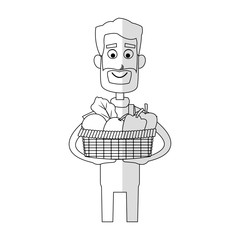 gardening man holding a basket with vegetables cartoon icon over white background. vector illustration