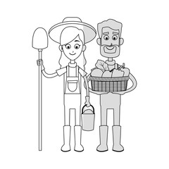 gardeners couple with equipment over white background. vector illustration