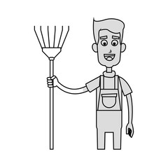 gardening man holding a tool cartoon icon over white background. vector illustration