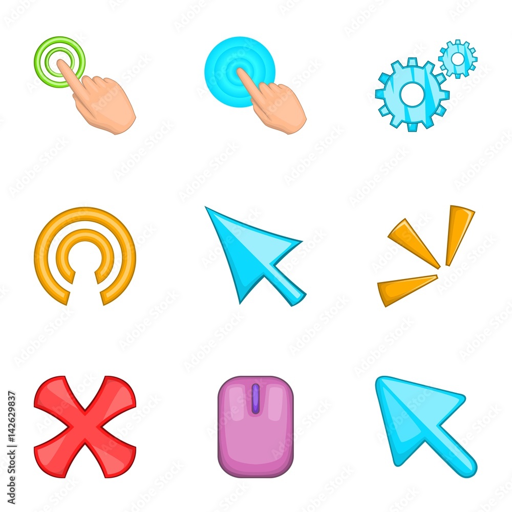 Poster cursor pointer icons set, cartoon style