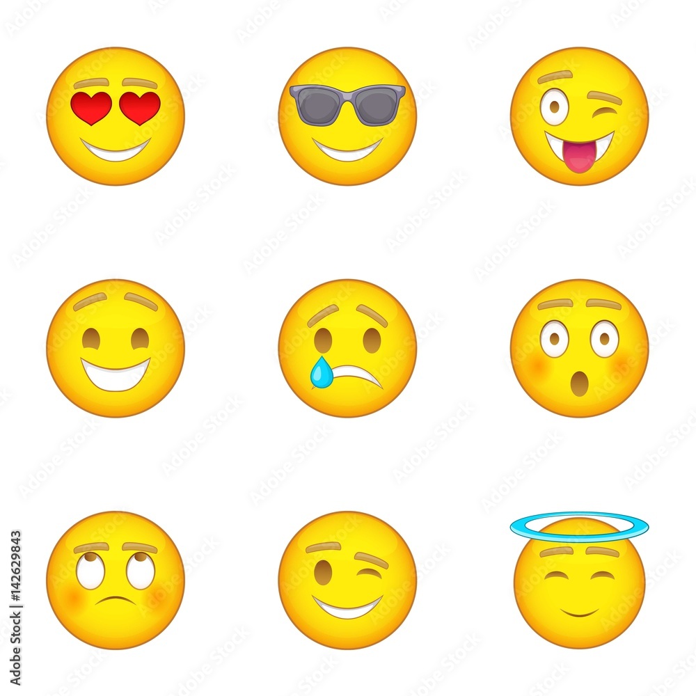 Poster emotional funny face icons set, cartoon style - Posters