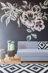 Blackboard wall with flowers