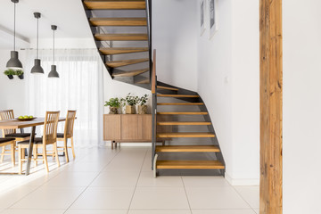 White apartment with staircase