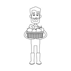 happy male farmer holding basket icon image vector illustration design 