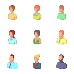 Account of men and women icons set, cartoon style