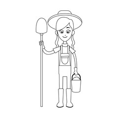 happy female farmer holding shovel icon image vector illustration design 