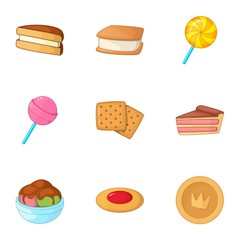 Sweet bakery icons set, cartoon style