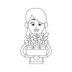 happy female farmer holding plant icon image vector illustration design 