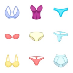 Panty and bra icons set, cartoon style