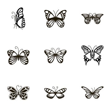 Beautiful butterflies icons set, cartoon style