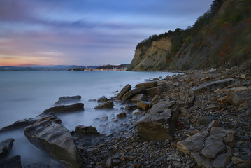 Slovenian coast in the sunset in Izola / Slovenia
