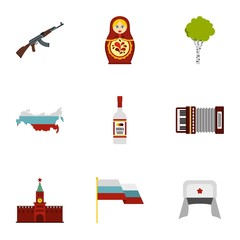 Travel to Russia icons set, flat style