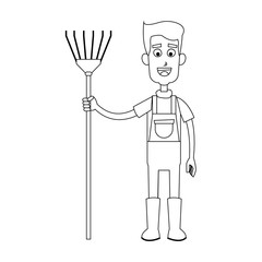 happy male farmer holding rake icon image vector illustration design 
