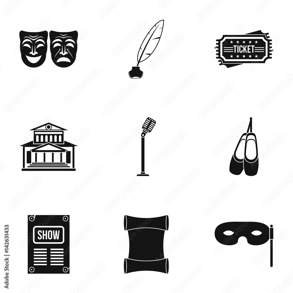 Poster Theatre icons set, simple style - Posters