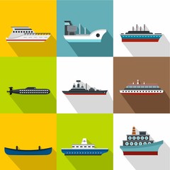 Yacht icons set, flat style