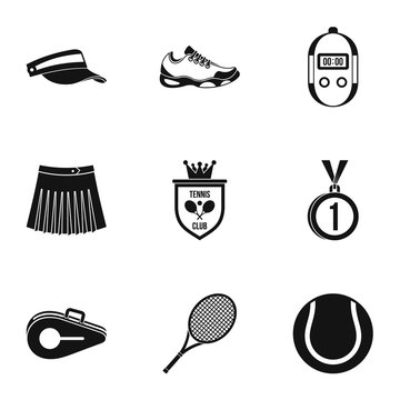 Sport with racket icons set, simple style